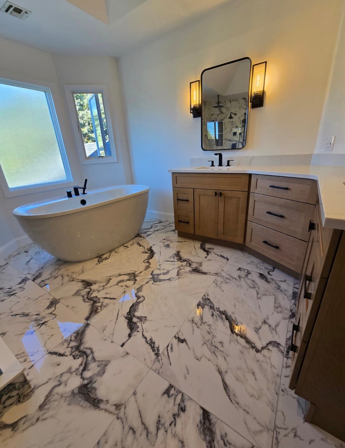 Finished basement bathroom at the final walkthrough in Burlington County NJ